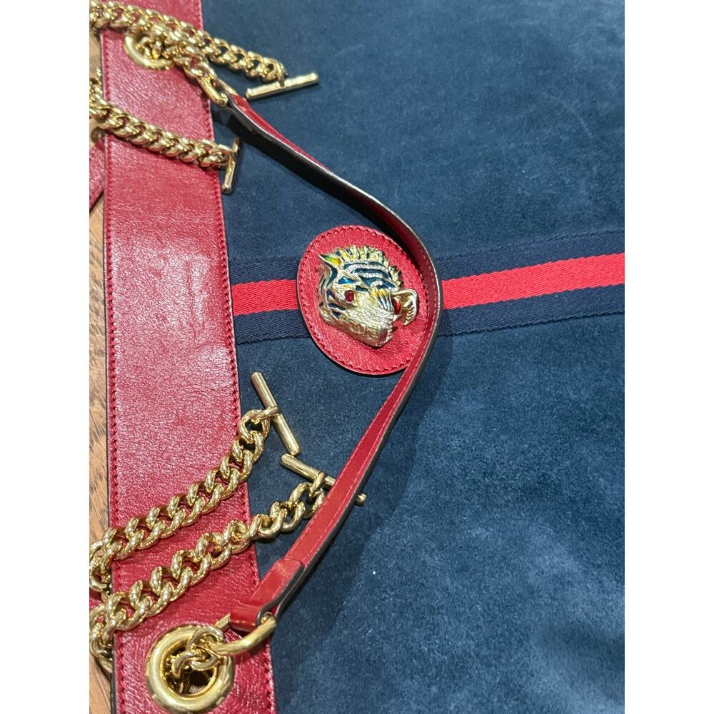 Gucci Maxi Rajah Tote Bag Suede & Leather – Tiger Head Embellished – Blue/Navy - Picture 11 of 12